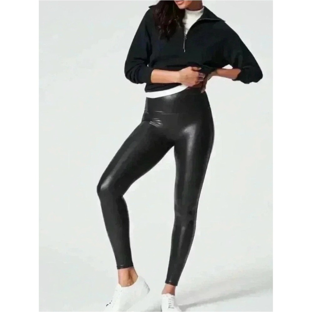 Spanx Faux Leather Leggings Black High Waist Women's Large Fall